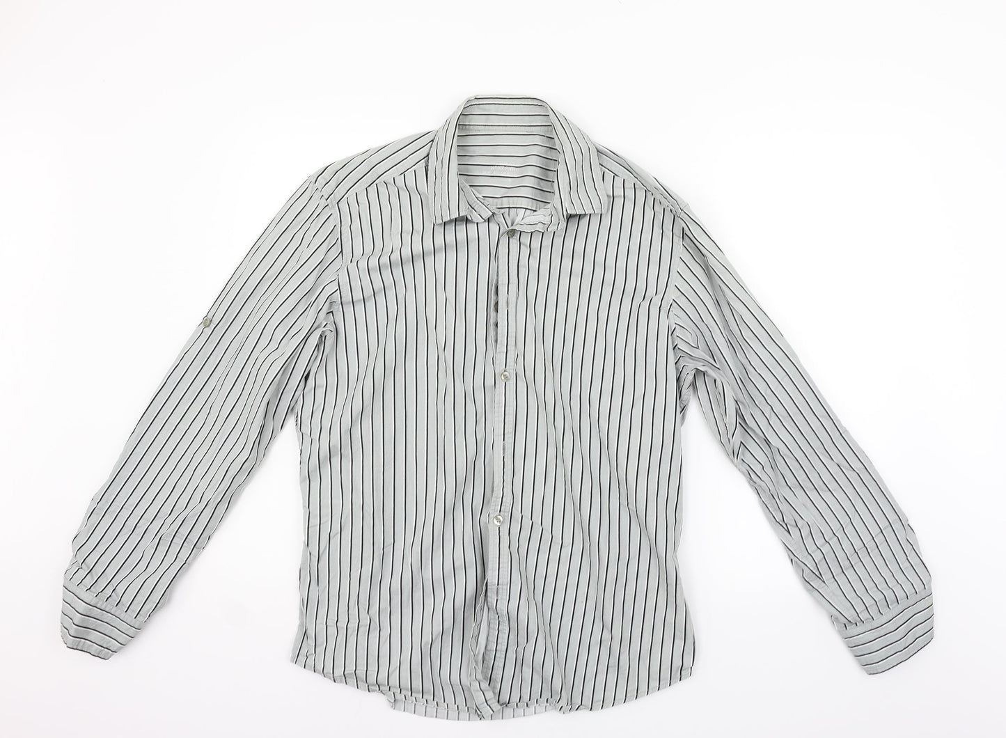 Mens UK Size L NEXT Grey  Button-Up 3/4 Sleeve Casual Shirt