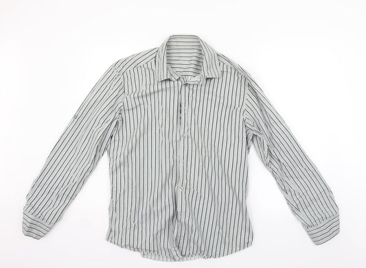 Mens UK Size L NEXT Grey  Button-Up 3/4 Sleeve Casual Shirt