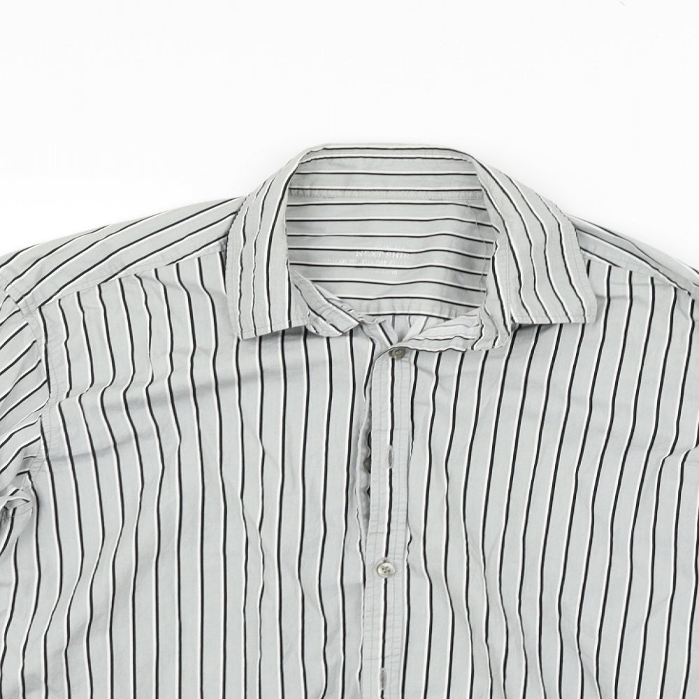 Mens UK Size L NEXT Grey  Button-Up 3/4 Sleeve Casual Shirt