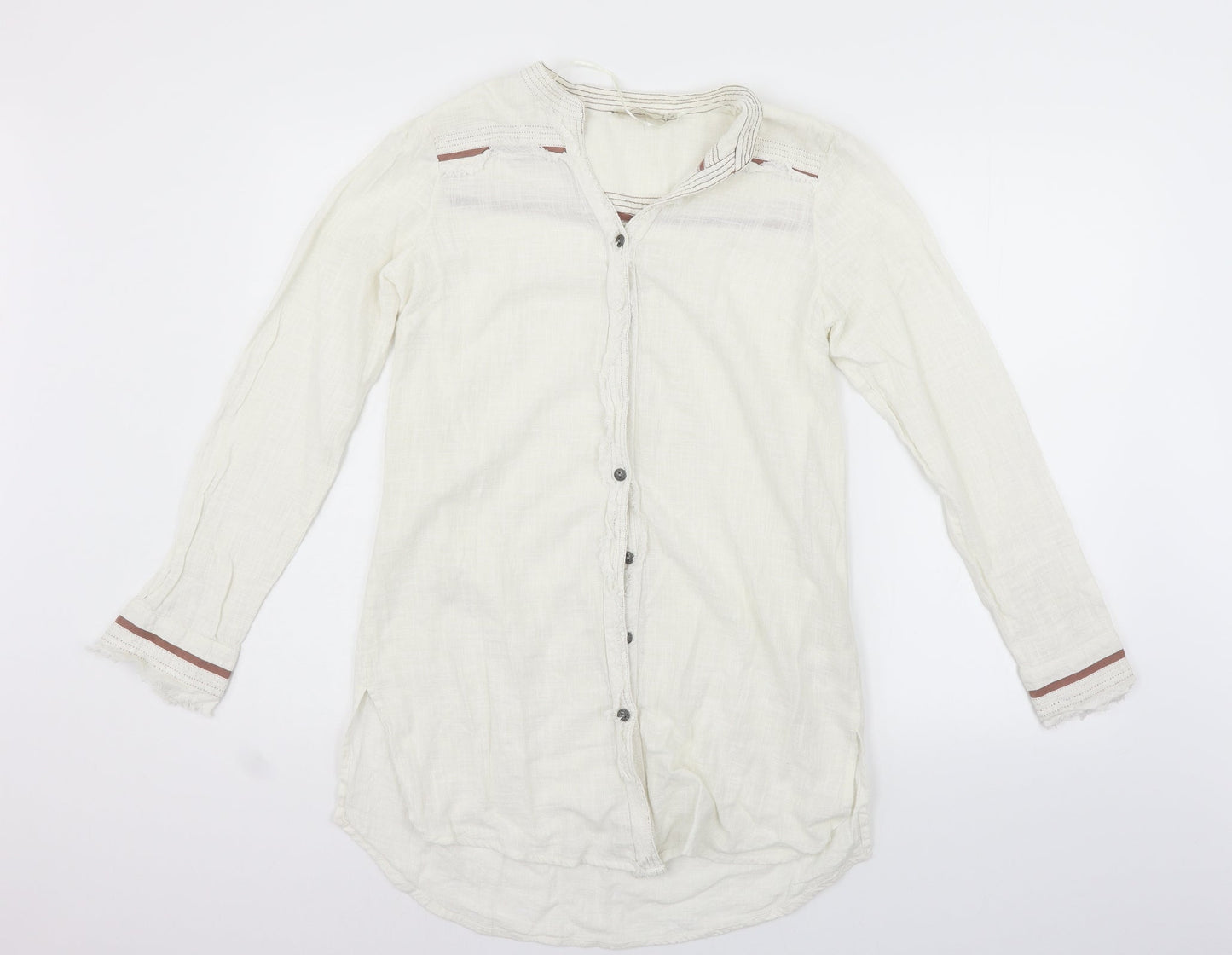 Womens UK Size 10 Cream White Basic Button-Up