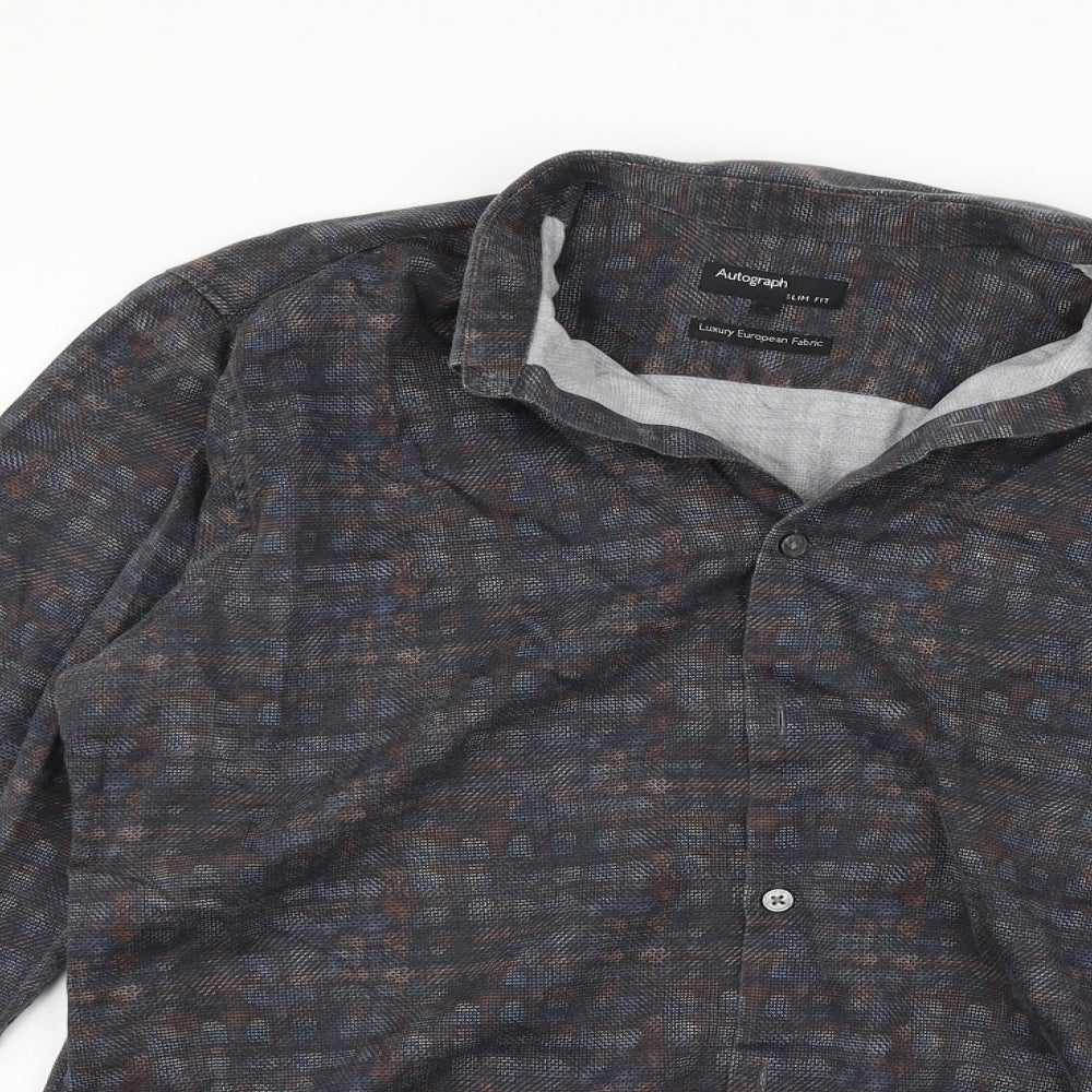 Autograph Womens Grey Check  Basic Button-Up Size L