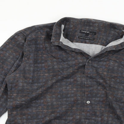 Autograph Womens Grey Check  Basic Button-Up Size L