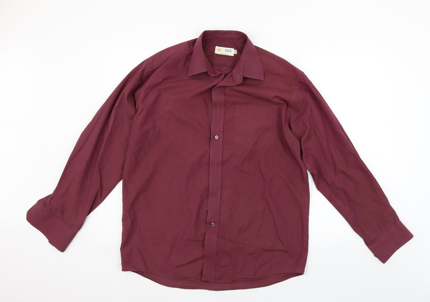 Mens UK Size 15.5 Marks and Spencer Purple  Button-Up Long Sleeve Casual Shirt