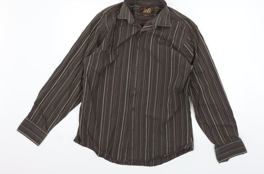 Mens UK Size 16 NEXT Brown  Button-Up Long Sleeve Casual Shirt