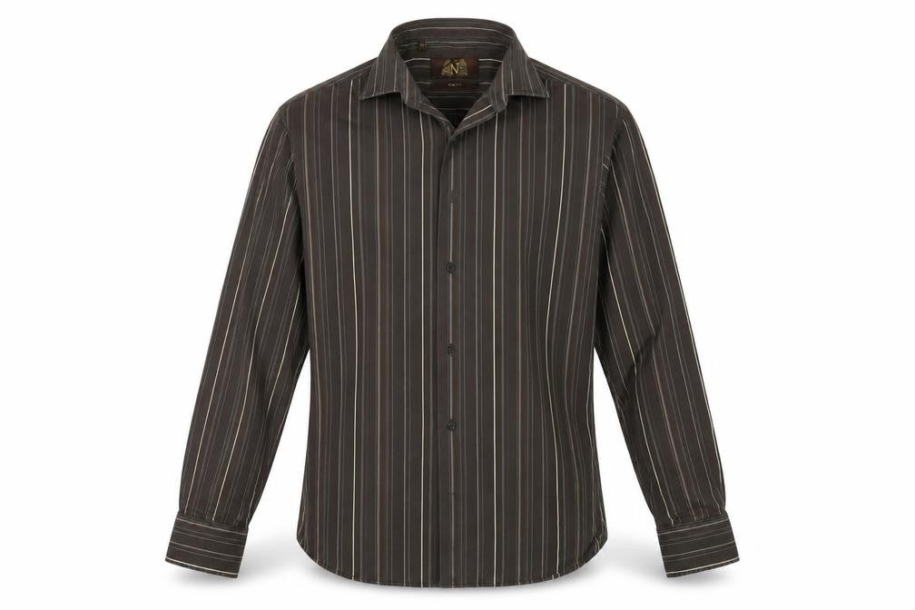 Mens UK Size 16 NEXT Brown  Button-Up Long Sleeve Casual Shirt