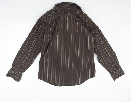 Mens UK Size 16 NEXT Brown  Button-Up Long Sleeve Casual Shirt