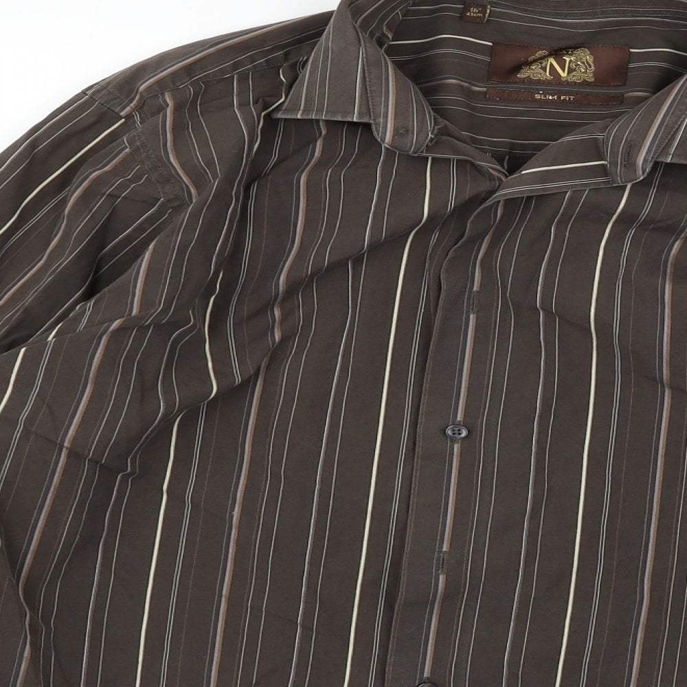 Mens UK Size 16 NEXT Brown  Button-Up Long Sleeve Casual Shirt