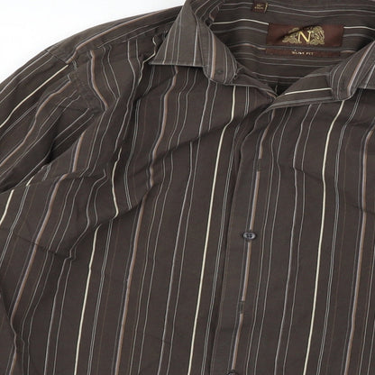 Mens UK Size 16 NEXT Brown  Button-Up Long Sleeve Casual Shirt