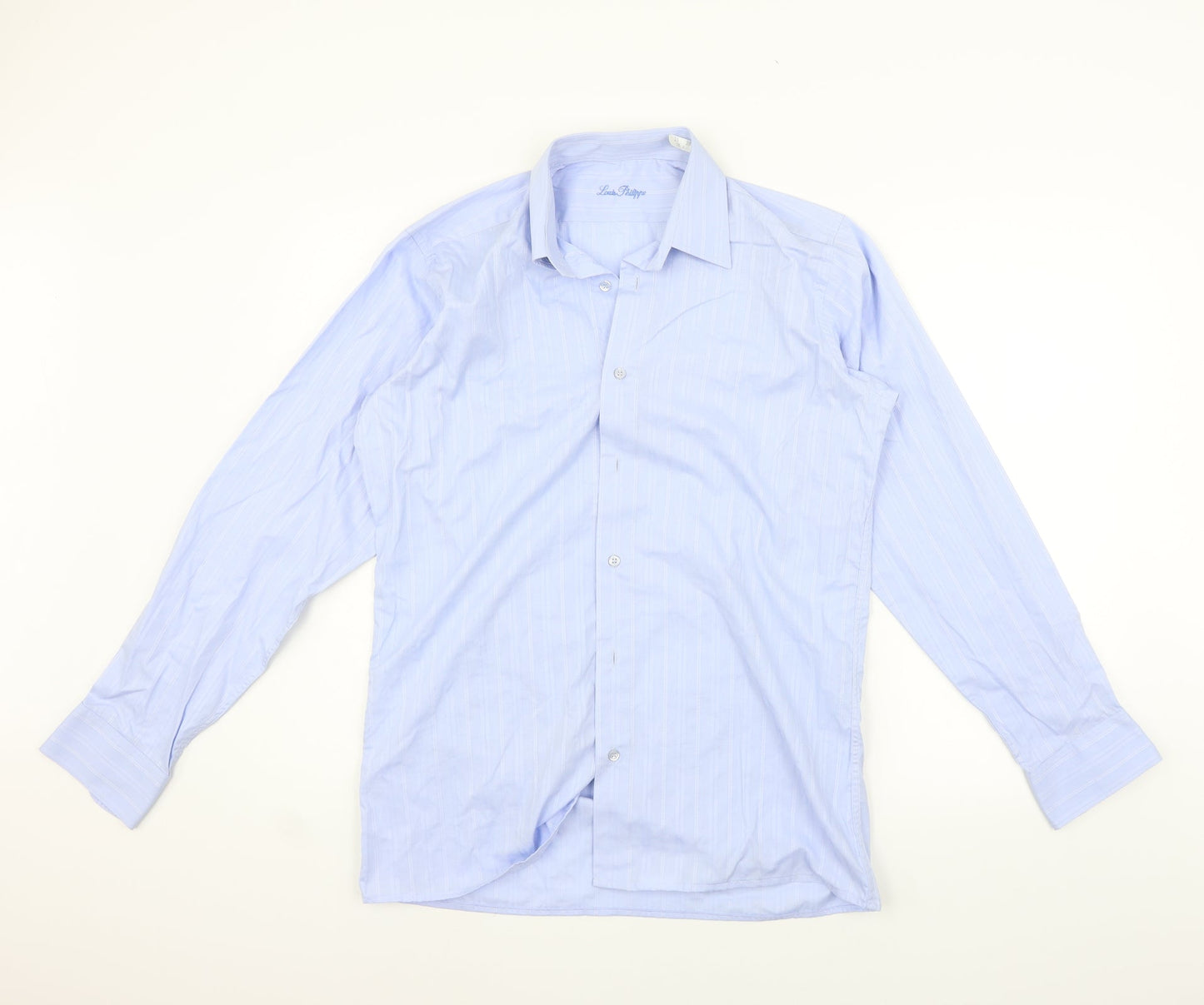 Mens UK Size 15 Louis Philippe Blue  Button-Up Long Sleeve Casual Shirt