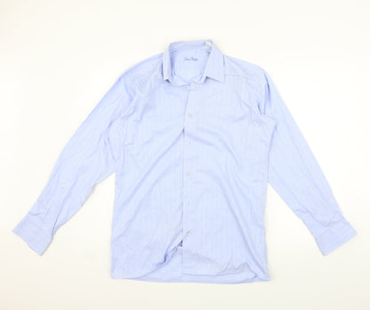 Mens UK Size 15 Louis Philippe Blue  Button-Up Long Sleeve Casual Shirt