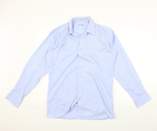 Mens UK Size 15 Louis Philippe Blue  Button-Up Long Sleeve Casual Shirt