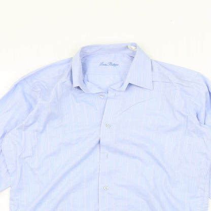 Mens UK Size 15 Louis Philippe Blue  Button-Up Long Sleeve Casual Shirt
