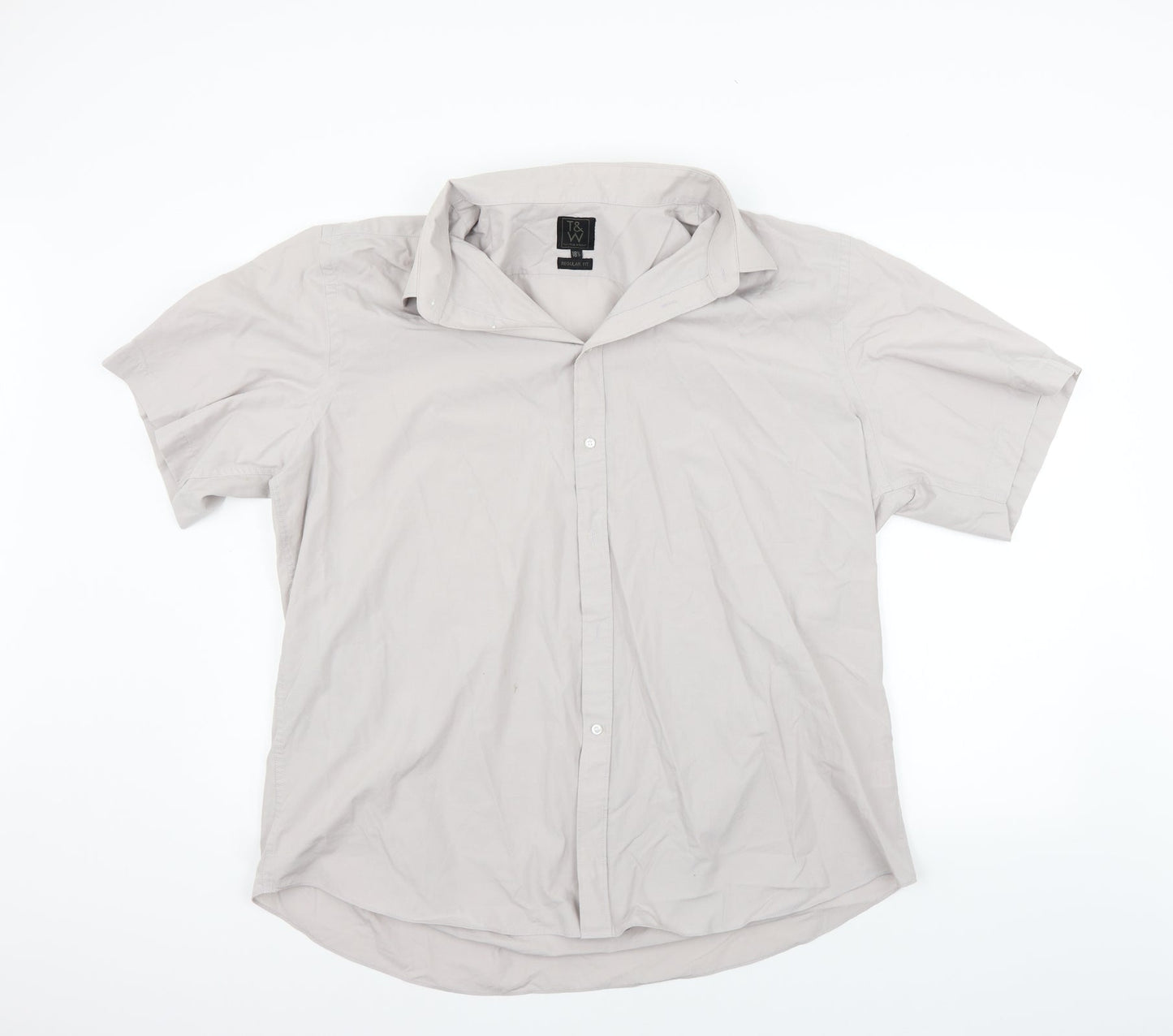 T&W Mens Grey    Button-Up Size 18.5