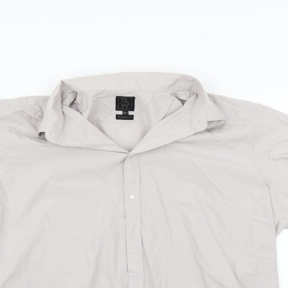 T&W Mens Grey    Button-Up Size 18.5