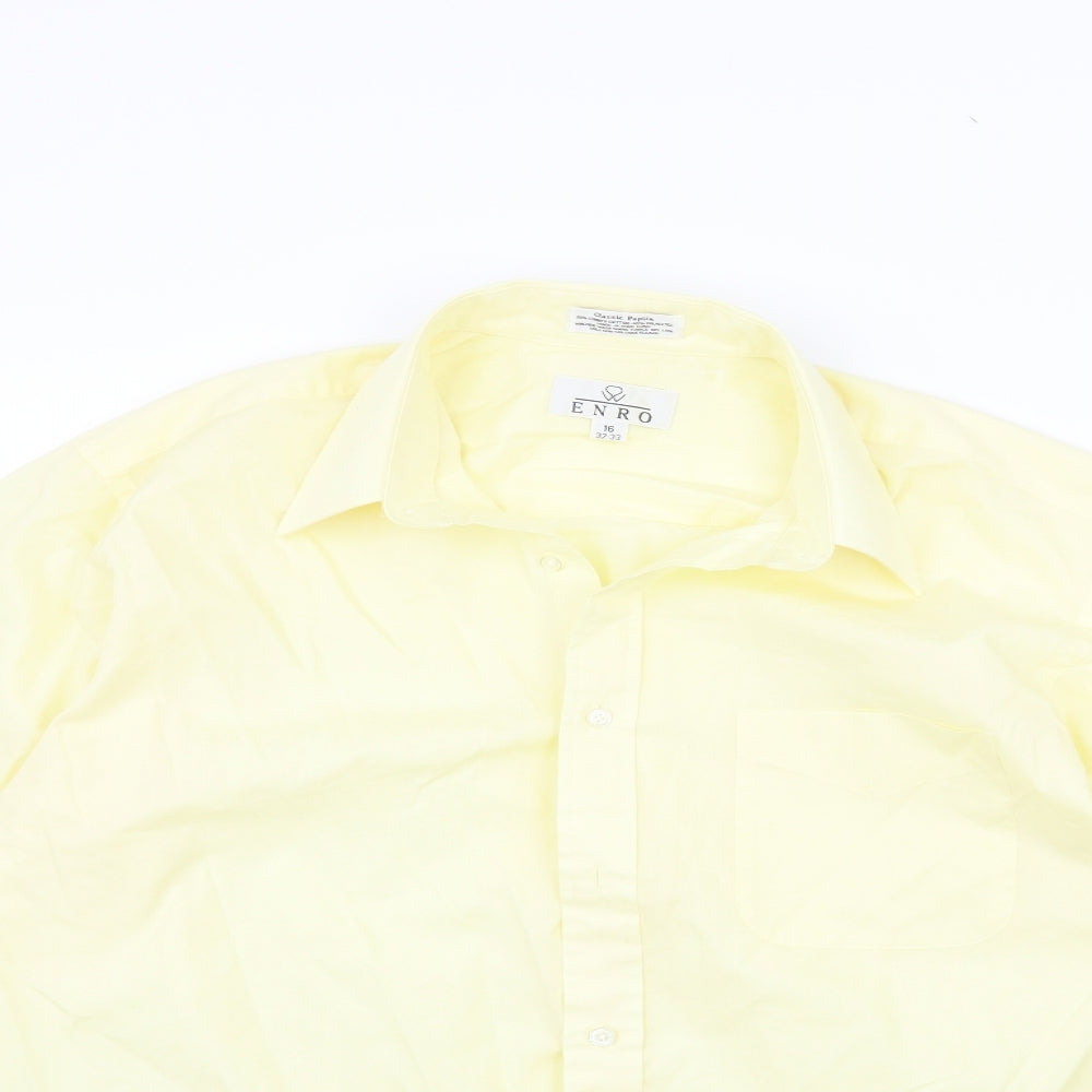 Mens UK Size 16 ENRO White  Button-Up Long Sleeve Casual Shirt