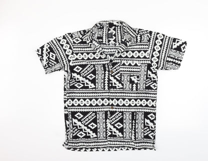 Tepa Womens Black Geometric  Basic Button-Up Size S
