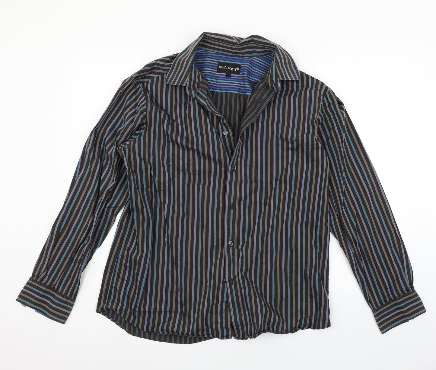Autograph Mens Brown Striped   Button-Up Size L