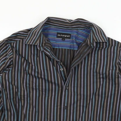 Autograph Mens Brown Striped   Button-Up Size L