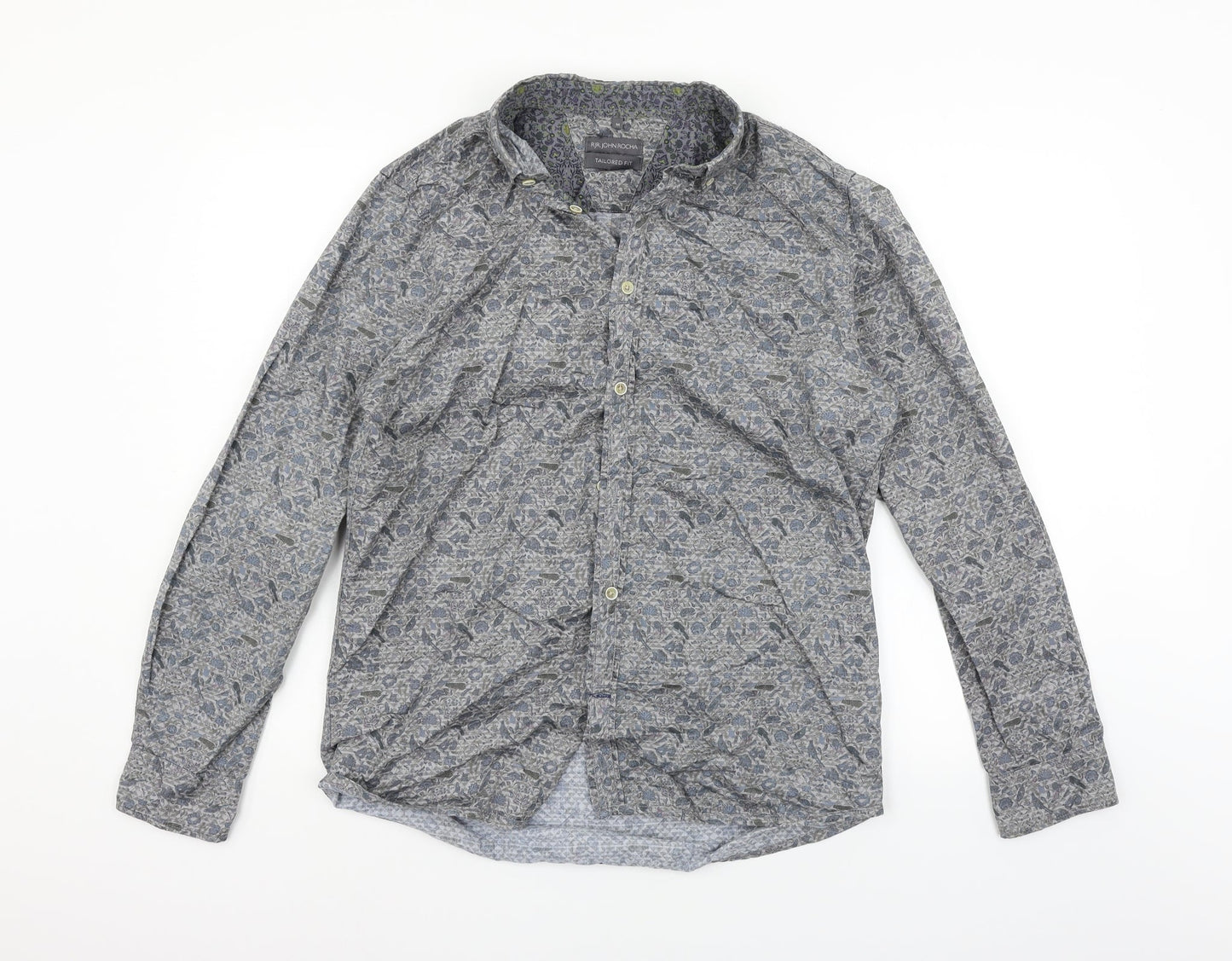 RJR.John Rocha Mens Grey Geometric   Button-Up Size M