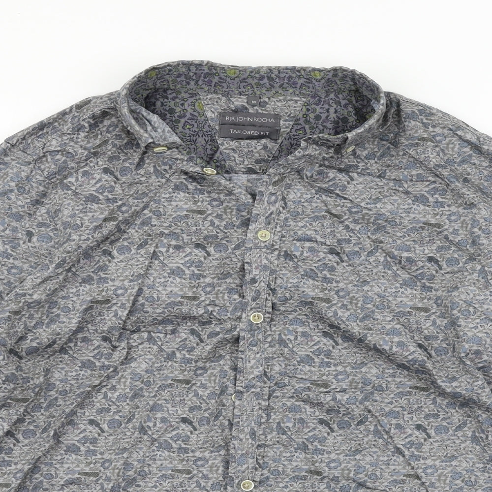 RJR.John Rocha Mens Grey Geometric   Button-Up Size M