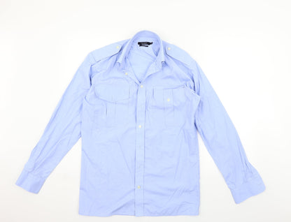 Mens UK Size 15 Bosweel Blue  Button-Up Long Sleeve Casual Shirt
