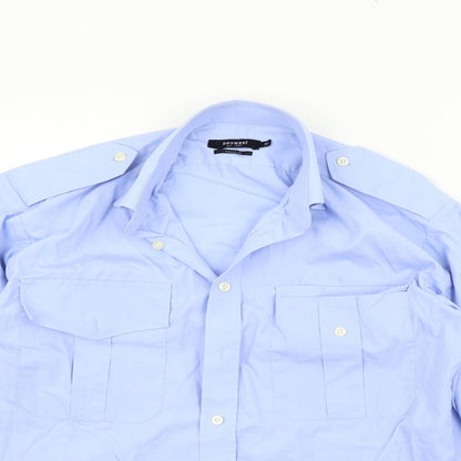 Mens UK Size 15 Bosweel Blue  Button-Up Long Sleeve Casual Shirt