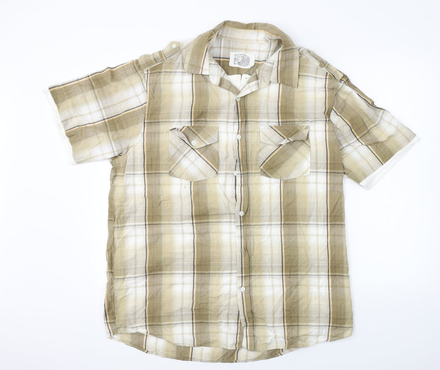 Mens UK Size XL BHS Brown  Button-Up Short Sleeve Casual Shirt