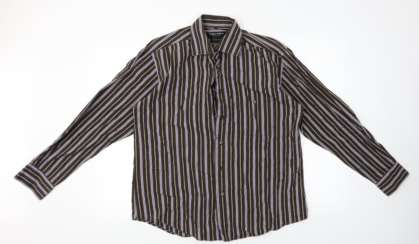 tailor & son Mens Brown Striped   Button-Up Size M