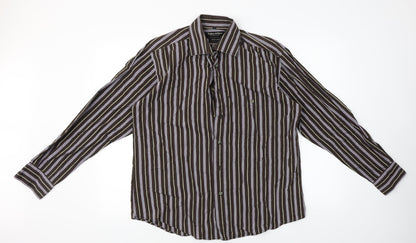 tailor & son Mens Brown Striped   Button-Up Size M