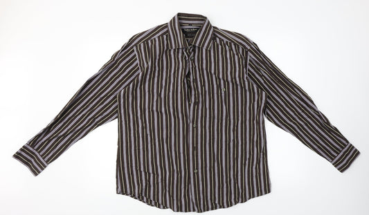 tailor & son Mens Brown Striped   Button-Up Size M
