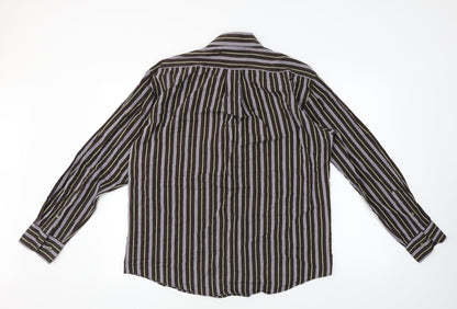 tailor & son Mens Brown Striped   Button-Up Size M