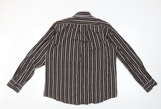 tailor & son Mens Brown Striped   Button-Up Size M