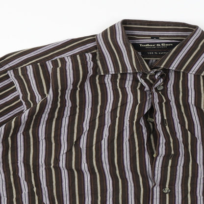 tailor & son Mens Brown Striped   Button-Up Size M