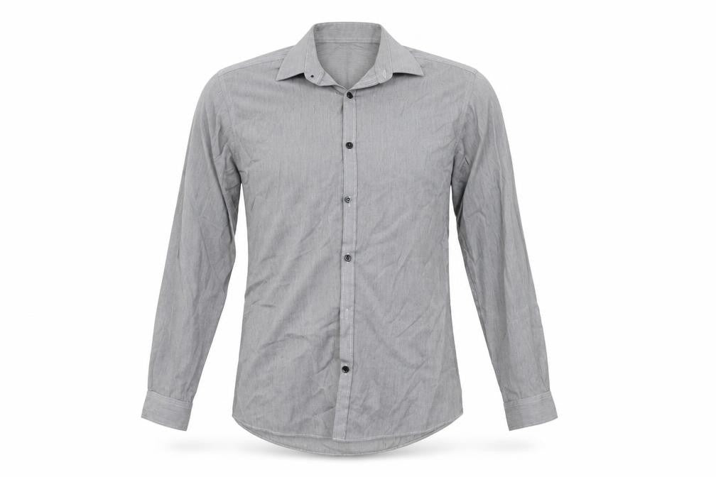 Mens UK Size 15 B&W Grey  Button-Up Long Sleeve Casual Shirt