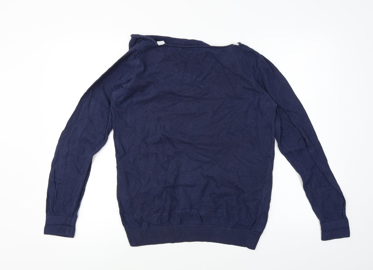 Back view of Soon women’s blue jumper, size UK 12