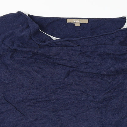 Close-up detail of Soon women’s blue jumper, size UK 12