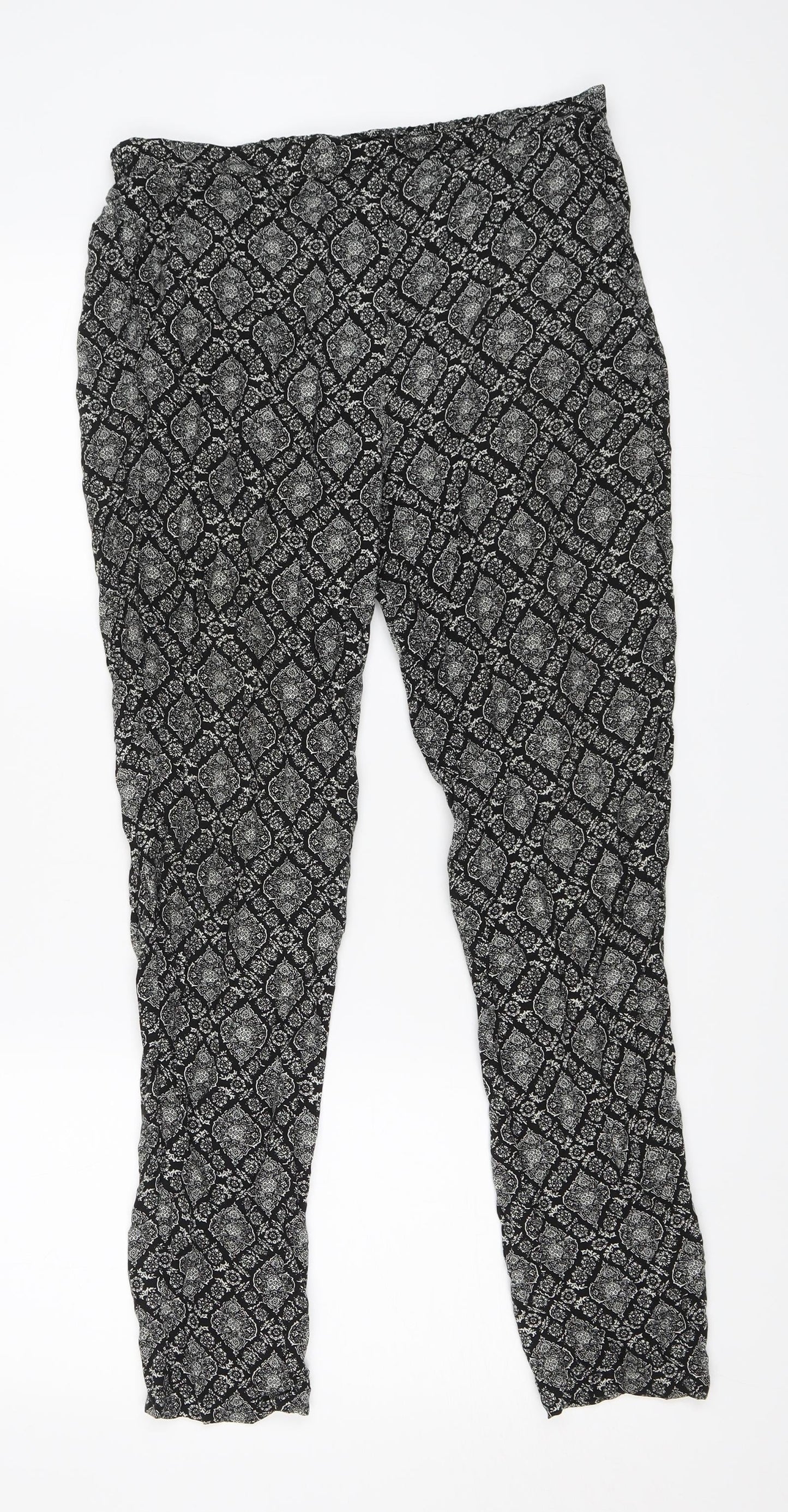Autonomy Womens Black Geometric  Harem Trousers Size 12 L27 in