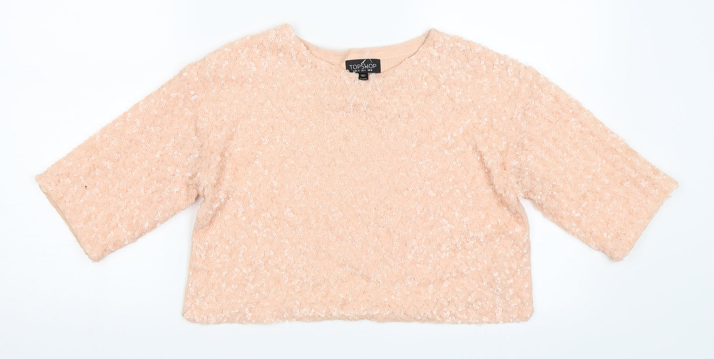 Womens UK Size 8 Topshop Pink Cropped Blouse
