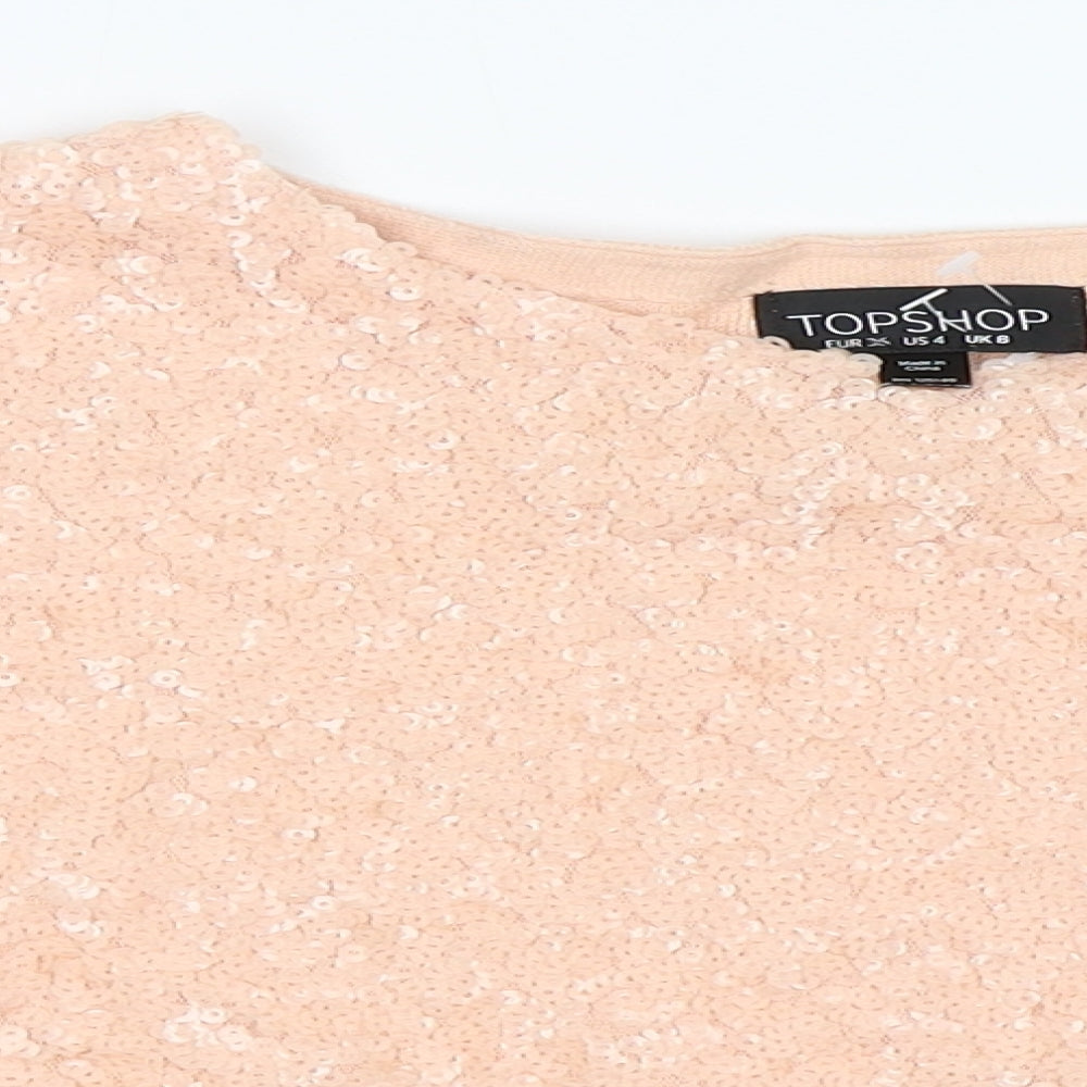 Womens UK Size 8 Topshop Pink Cropped Blouse