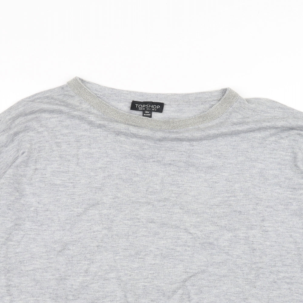 Womens UK Size 6 Topshop Grey Basic T-Shirt