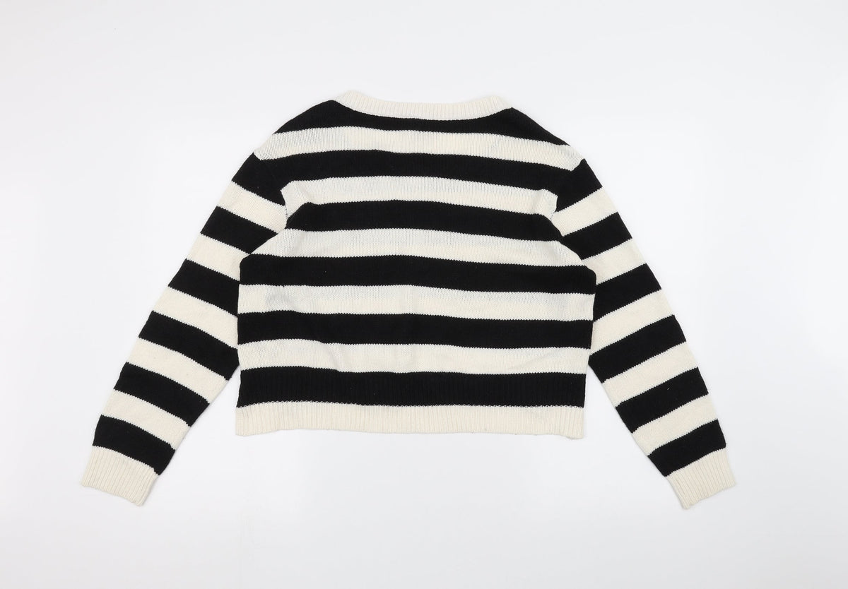 H&M Womens White Striped  Pullover Jumper Size M