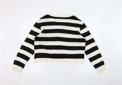 H&M Womens White Striped  Pullover Jumper Size M