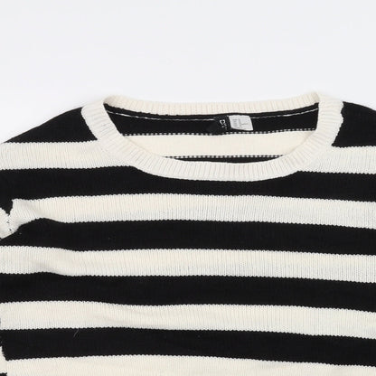 H&M Womens White Striped  Pullover Jumper Size M