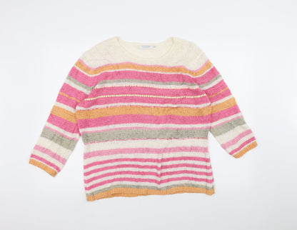 Signature Womens White Striped Knit Pullover Jumper Size M
