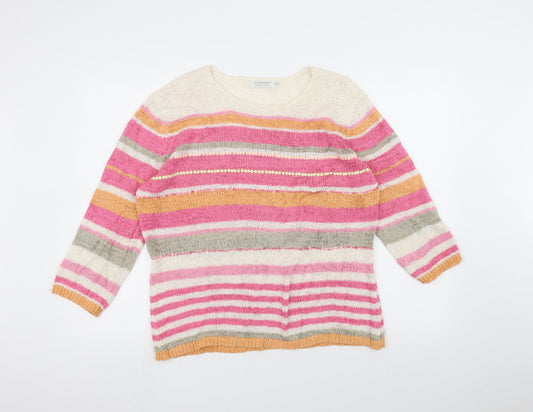 Signature Womens White Striped Knit Pullover Jumper Size M