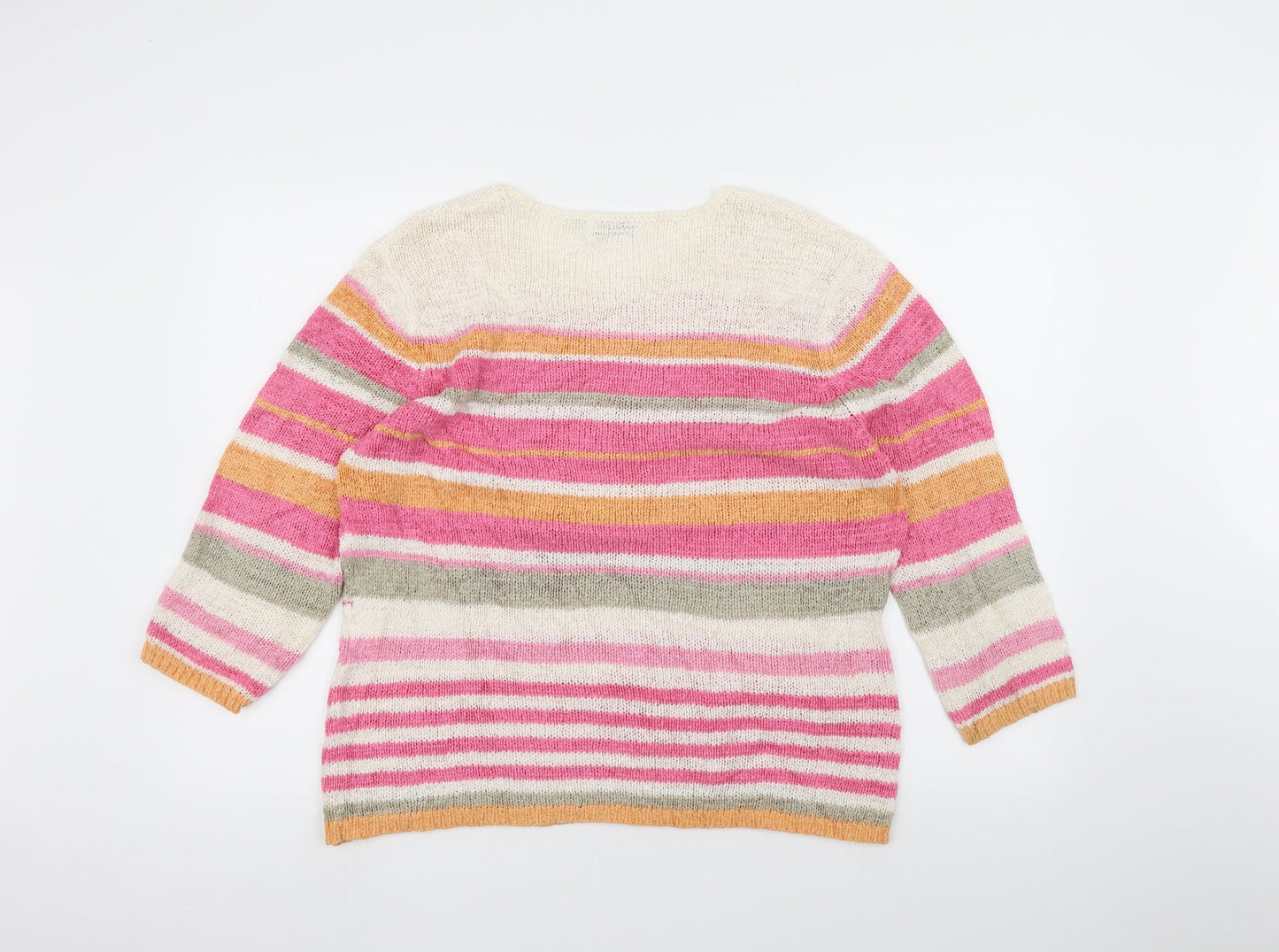 Signature Womens White Striped Knit Pullover Jumper Size M