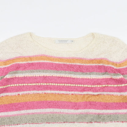 Signature Womens White Striped Knit Pullover Jumper Size M