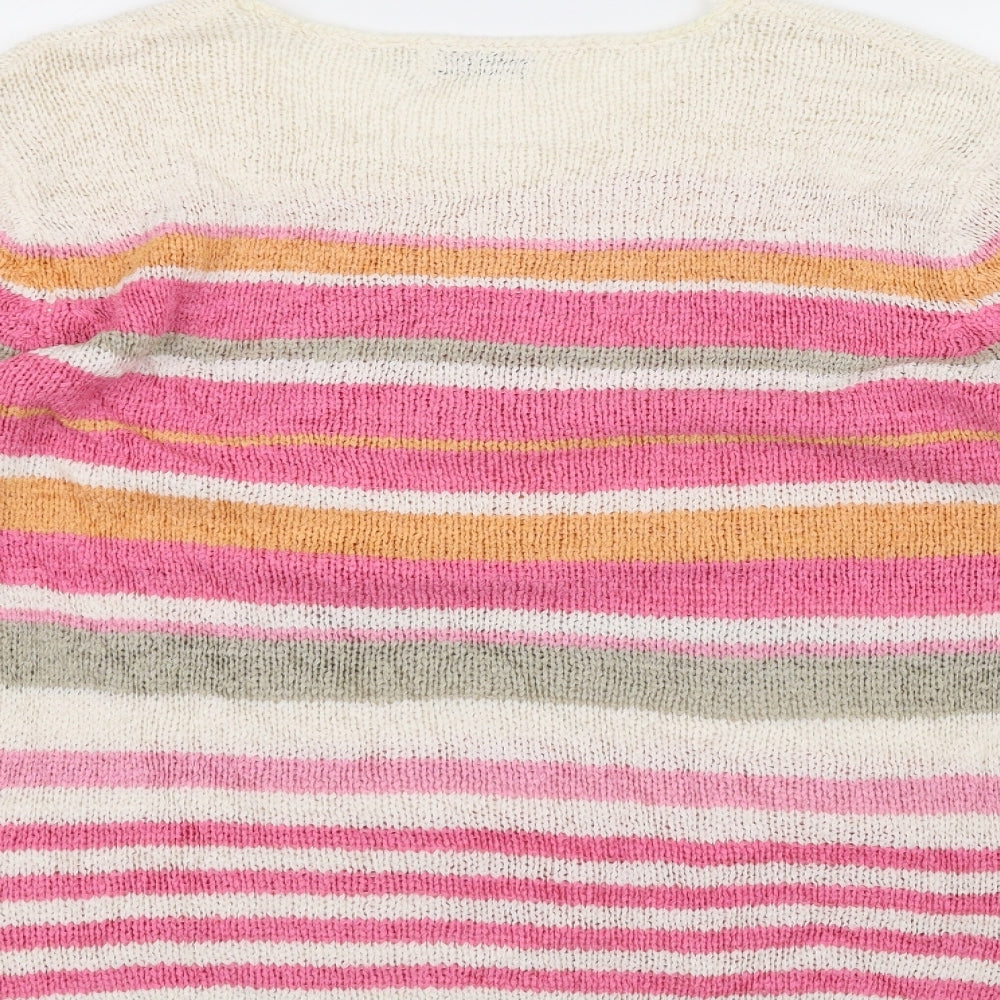 Signature Womens White Striped Knit Pullover Jumper Size M