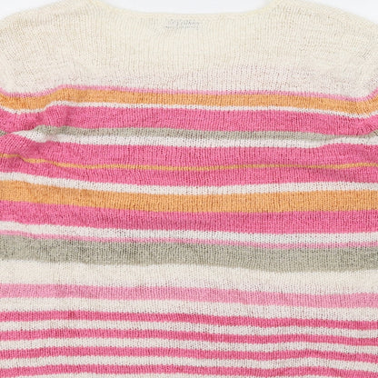 Signature Womens White Striped Knit Pullover Jumper Size M