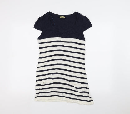 TU Womens White Striped  Basic T-Shirt Size 10